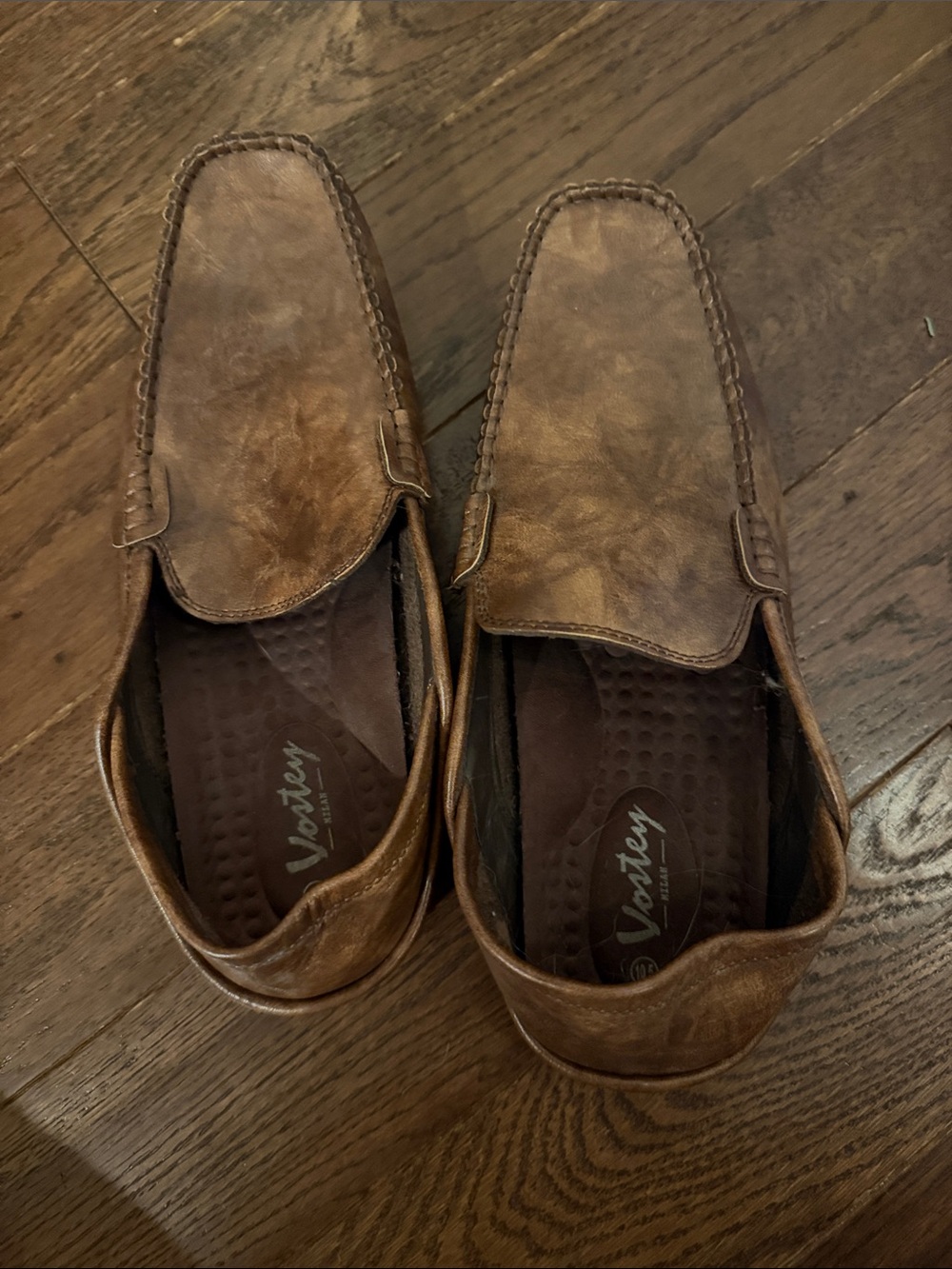 Vostey Brown Leather-Texture Slip-On Loafers